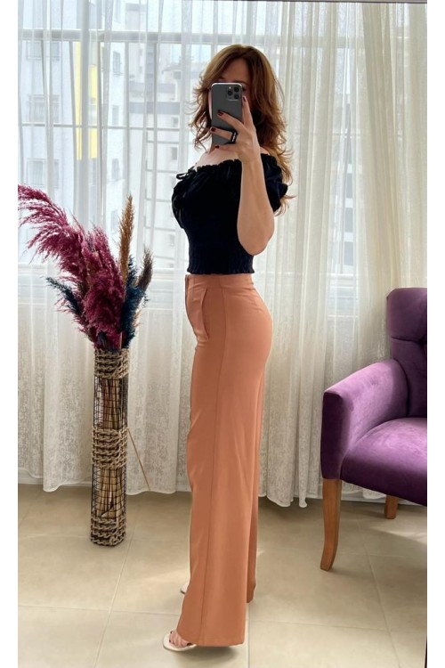 PİLESİZ KAHVE RENGİ  BORU PAÇA PANTOLON