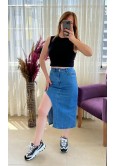 YANDAN KESİK MODELLİ MİDİ JEAN ETEK