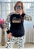 PELUŞ LEOPAR DESEN PİJAMA TAKIM