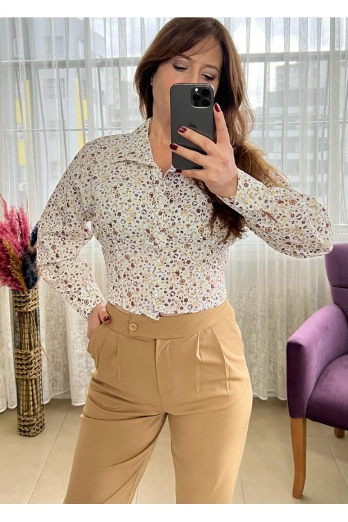 PAÇA DETAYLI TABA RENGİ PANTOLON