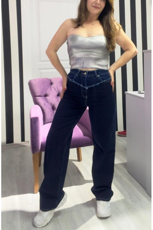 LACİVERT PALAZZO KOT PANTOLON