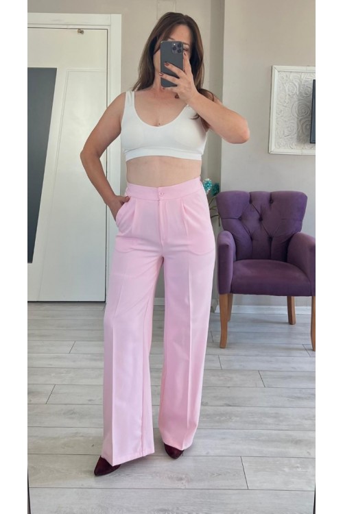 KUŞAKLI PEMBE  PANTOLON TAKIM