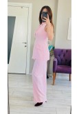 KUŞAKLI PEMBE  PANTOLON TAKIM