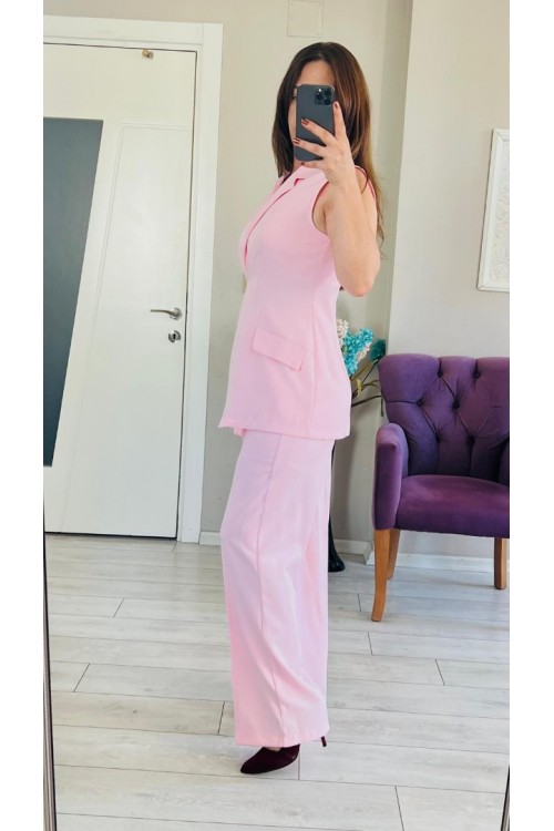 KUŞAKLI PEMBE  PANTOLON TAKIM