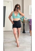 MİNİ KOYU GRİ  YIRTIK KOT ŞORT