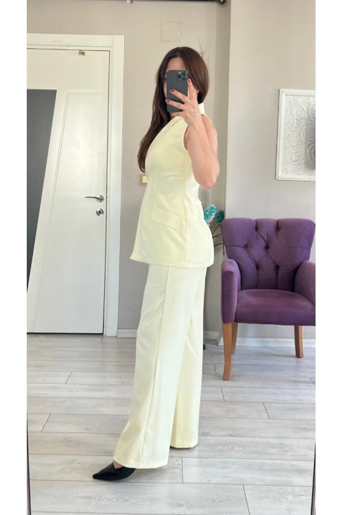 KUŞAKLI SARI  PANTOLON TAKIM