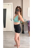 MİNİ KOYU GRİ  YIRTIK KOT ŞORT