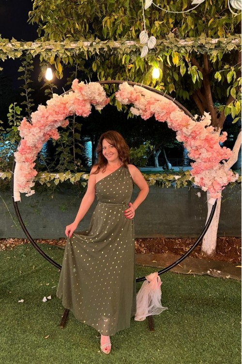 PUANTİYELİ YEŞİL ŞİFON ELBİSE