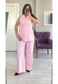 KUŞAKLI PEMBE  PANTOLON TAKIM